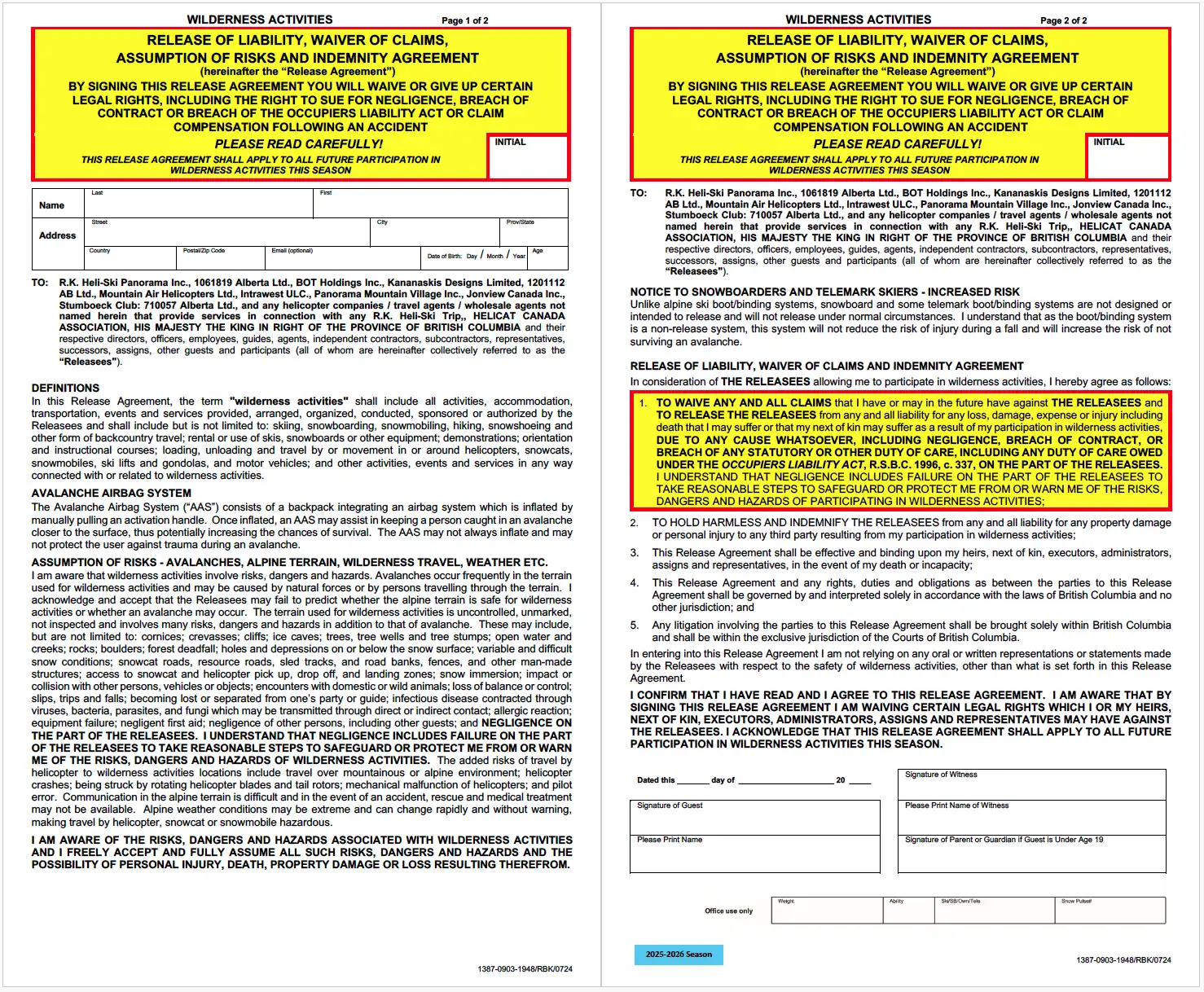 Rk Heliski Waiver